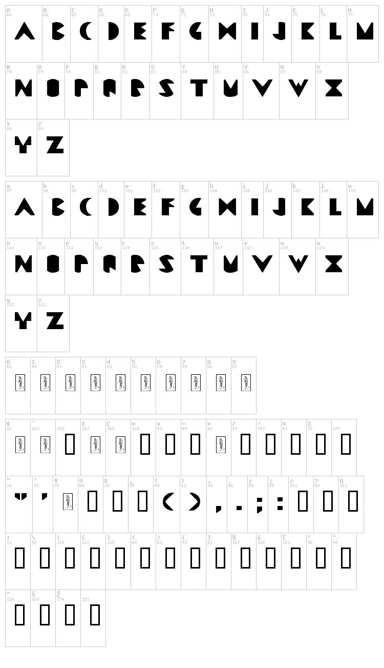 Gayacos Primaria Bastarda font map